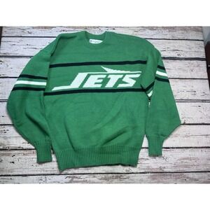 Vintage New York Jets Green Cliff Engle Sweater M Wool Blend NFL Football 80s